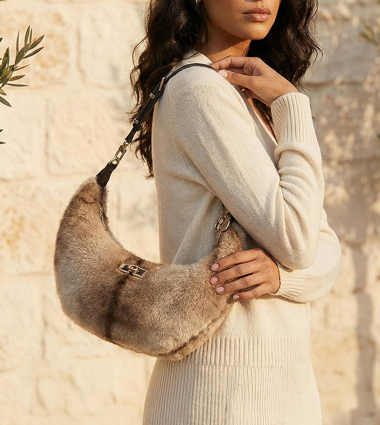MAVIS Printed Furry Hobo Bag