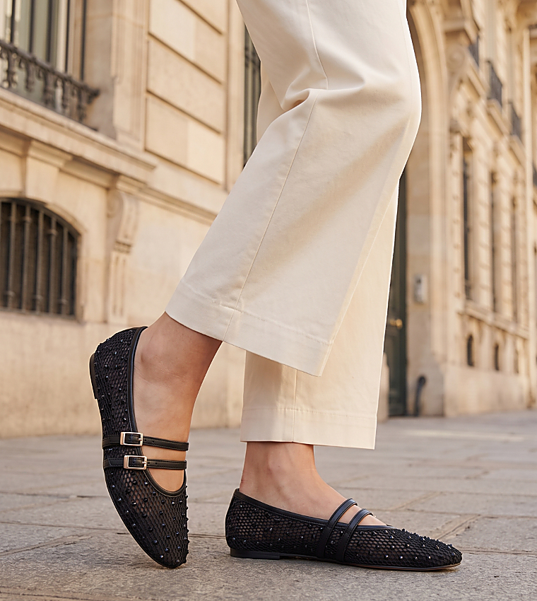 ULELIBAEN Embellished Double Strap Mary Jane Shoes