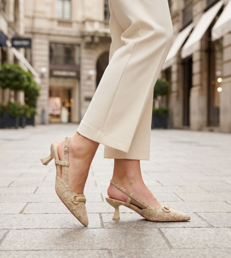 Metal Accent Pointed Toe Slingback Pumps