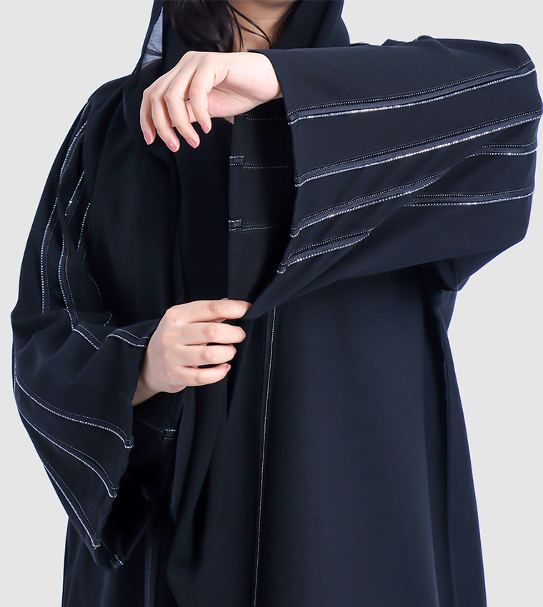 Striped Flare Sleeves Abaya