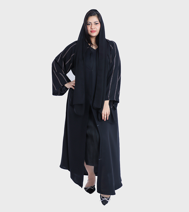 Striped Flare Sleeves Abaya