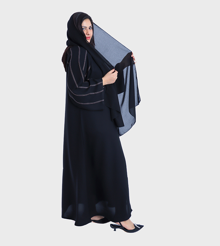 Striped Flare Sleeves Abaya