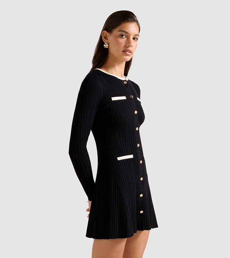 BRIELLE Fit and Flared Knit Mini Dress