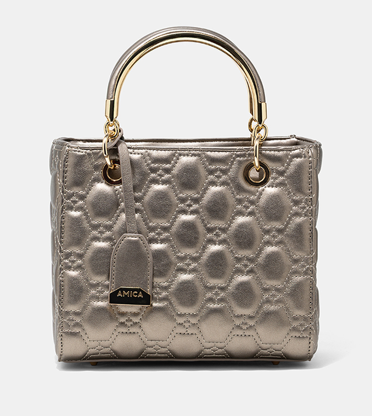 JOY Metallic Zippered Puffer Satchel Bag
