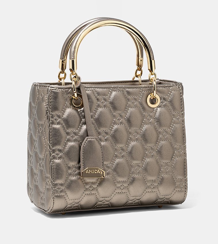 JOY Metallic Zippered Puffer Satchel Bag