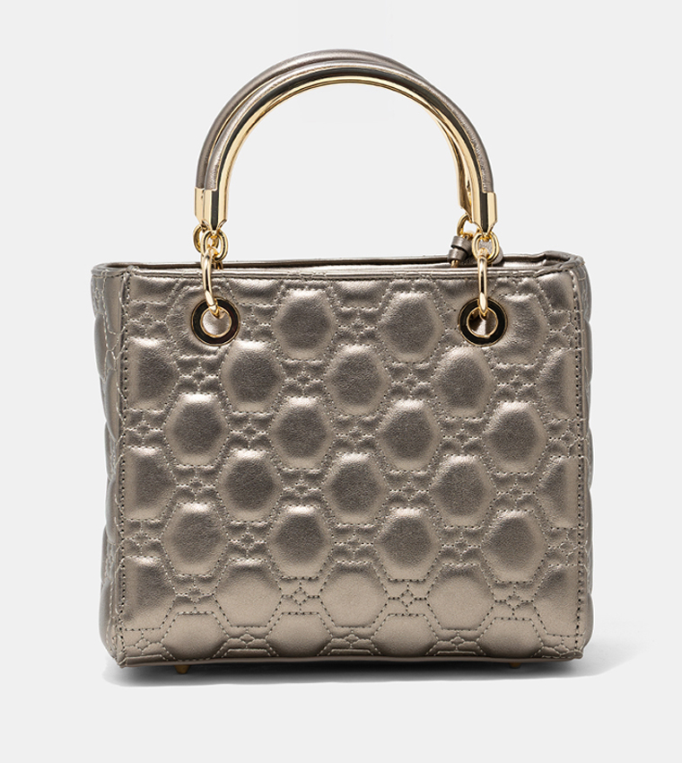 JOY Metallic Zippered Puffer Satchel Bag