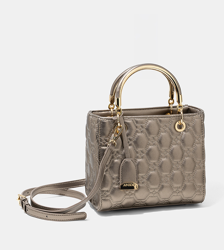 JOY Metallic Zippered Puffer Satchel Bag
