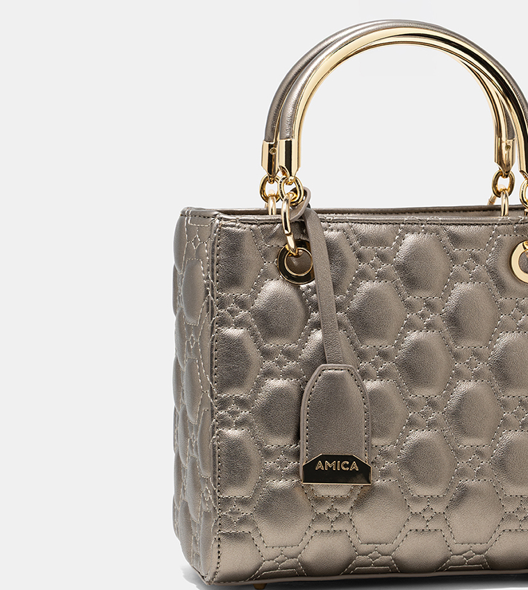 JOY Metallic Zippered Puffer Satchel Bag