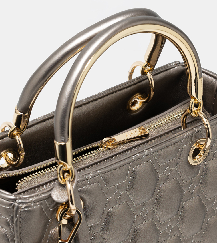 JOY Metallic Zippered Puffer Satchel Bag