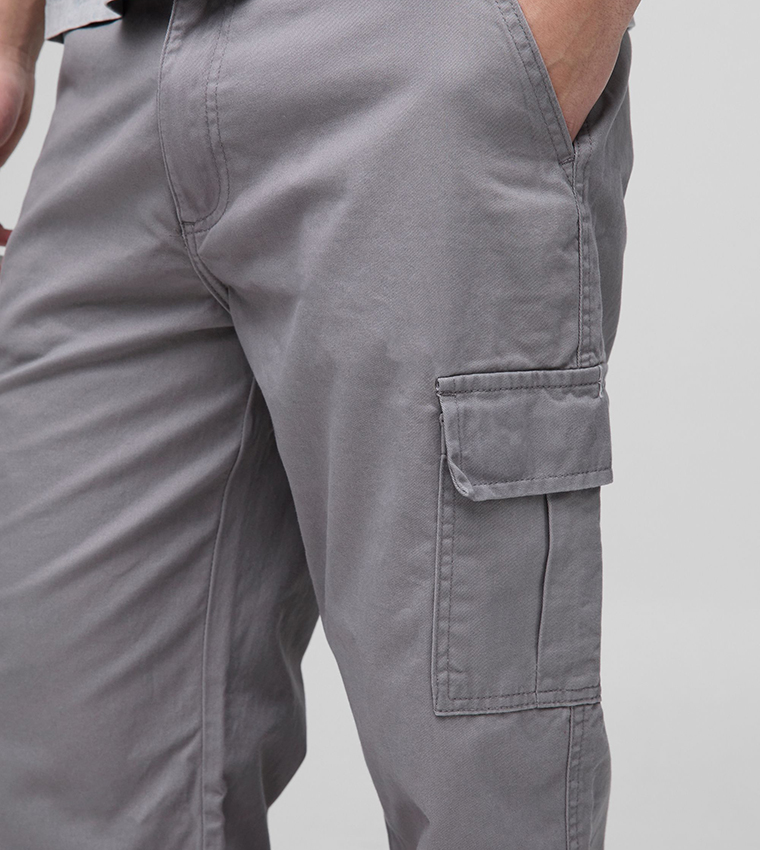 Mid Rise Straight Fit Twill Cargo Trousers