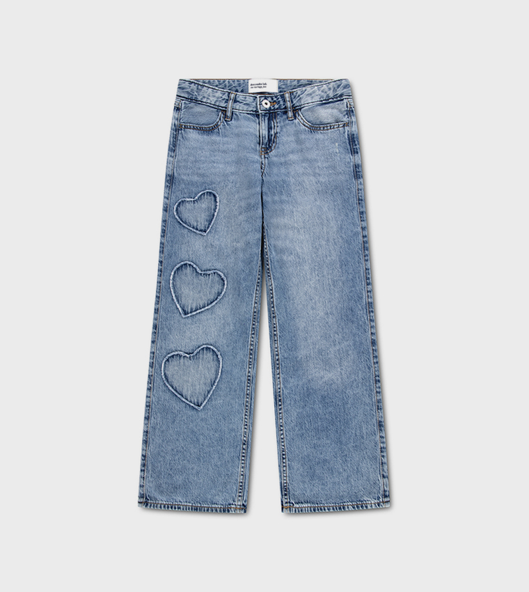 Heart Embroidered Baggy Fit Jeans