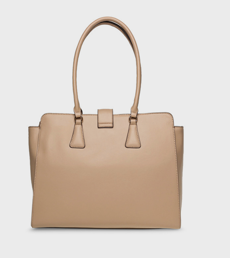 Textured Zip Closure Tote Bag