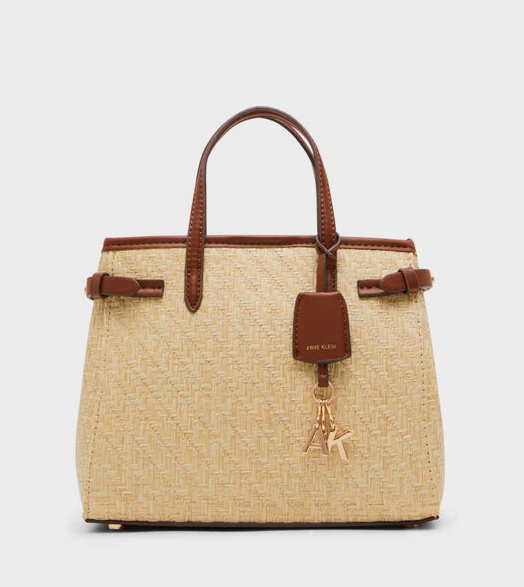 Logo Detail Straw Mini Satchel Bag