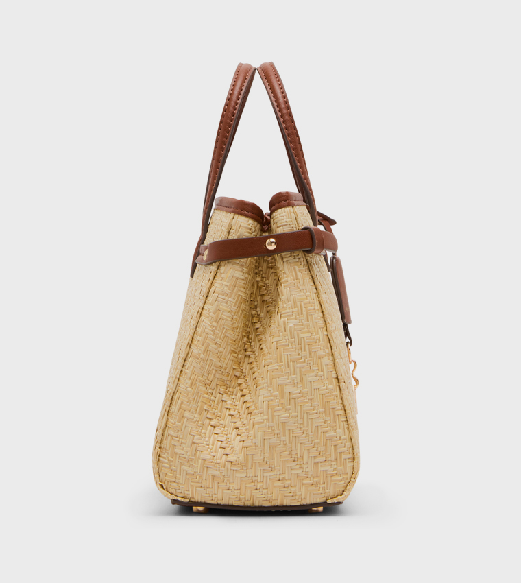 Logo Detail Straw Mini Satchel Bag