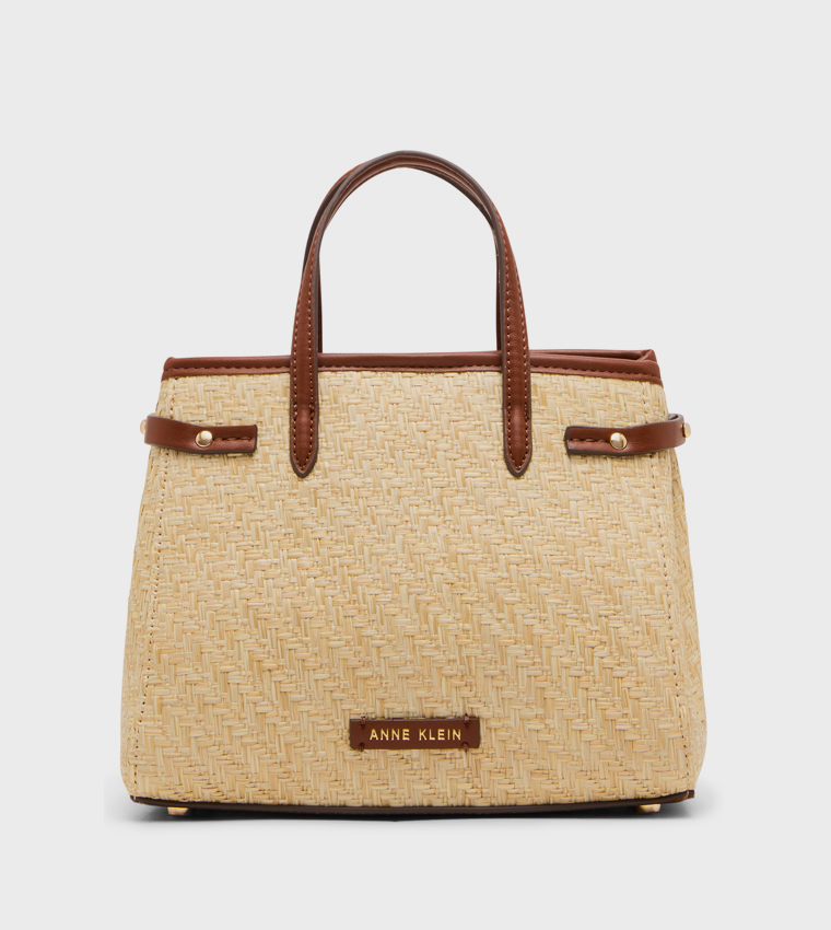 Logo Detail Straw Mini Satchel Bag