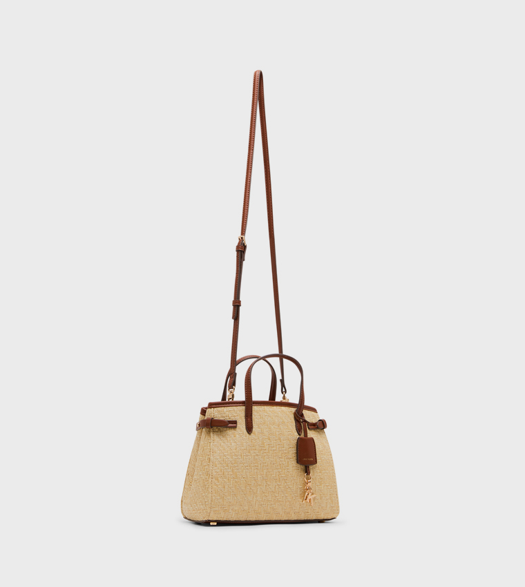 Logo Detail Straw Mini Satchel Bag