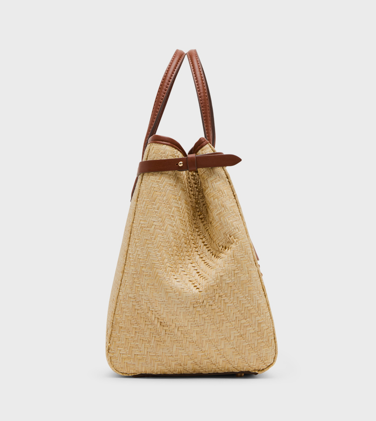 Logo Detail Straw Satchel Bag