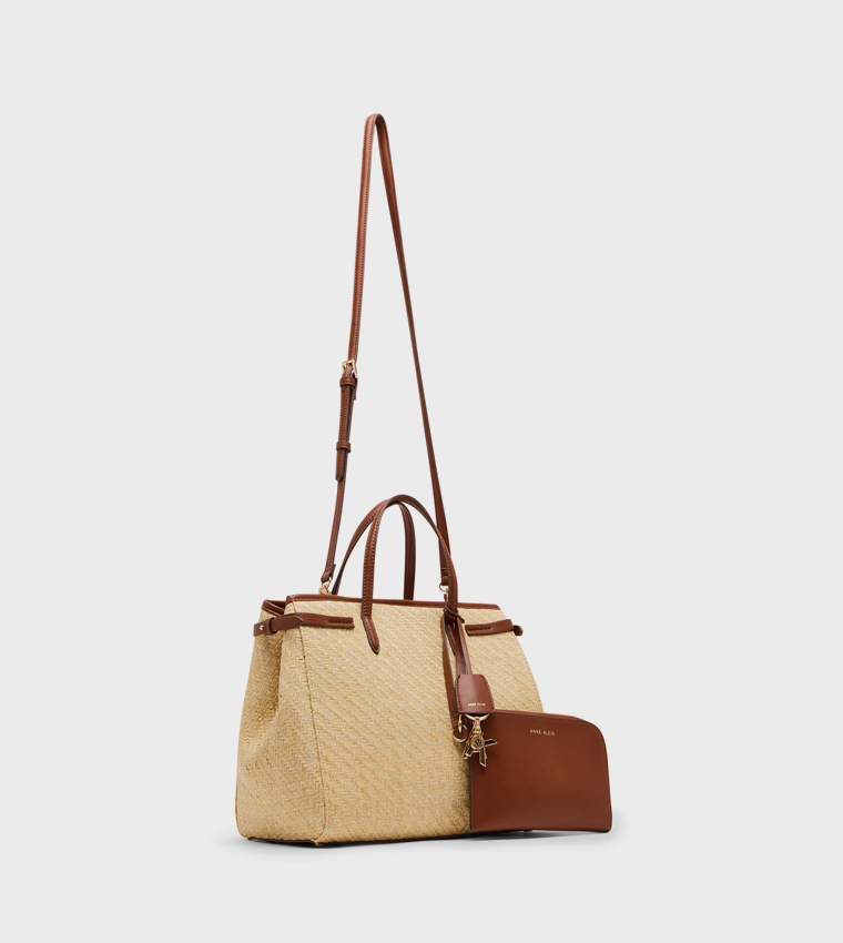 Logo Detail Straw Satchel Bag