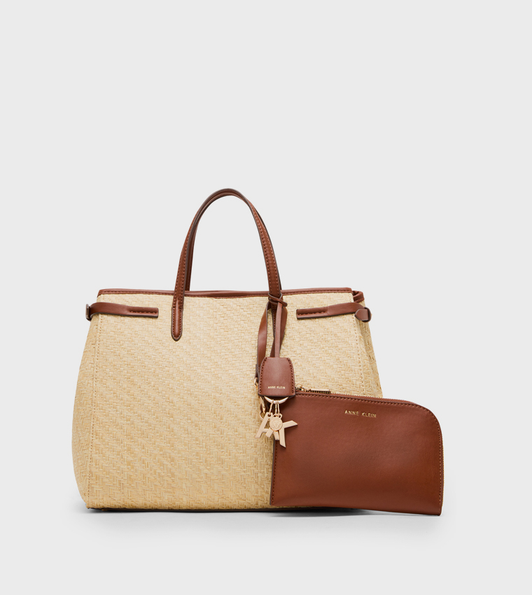 Logo Detail Straw Satchel Bag
