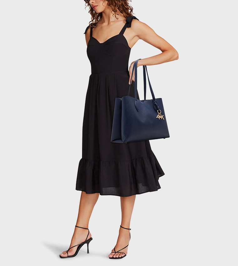 Logo Charm Textured Shoulder Bag