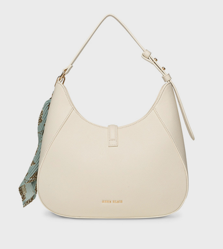 Scarf Detail Buckle Closure Shoulder Bag