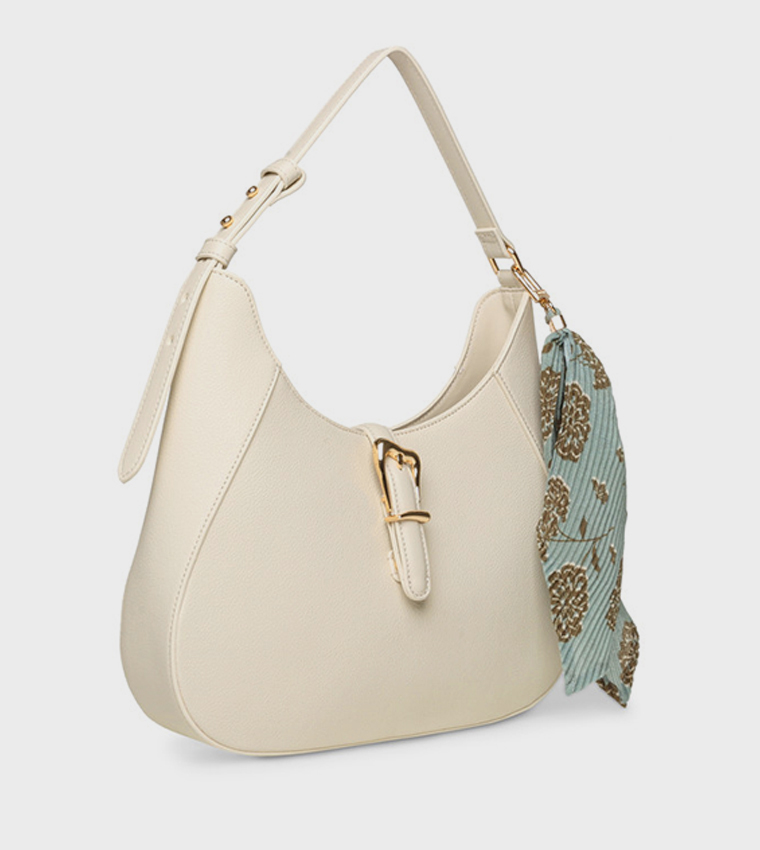 Scarf Detail Buckle Closure Shoulder Bag