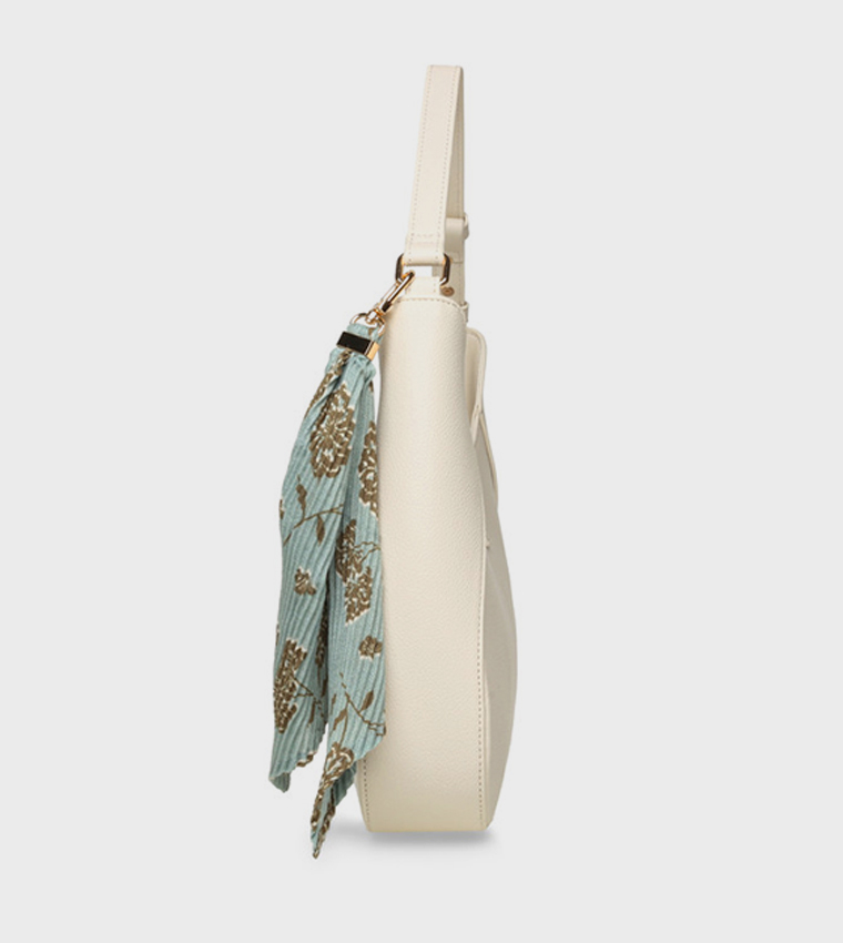 Scarf Detail Buckle Closure Shoulder Bag