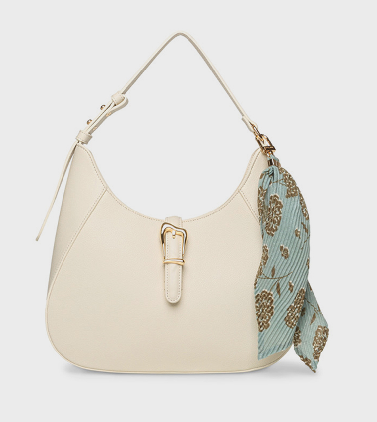 Scarf Detail Buckle Closure Shoulder Bag