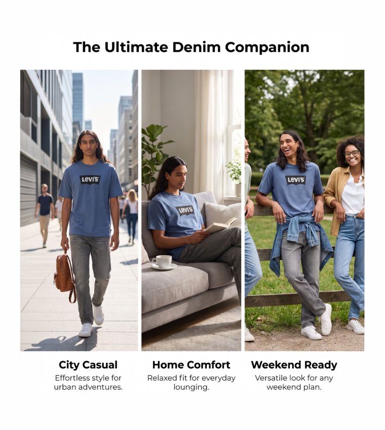 Levi's  Round Neck T-Shirts - Blue Round Neck T-Shirts