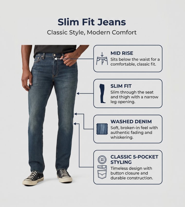 511™ Washed Mid Rise Slim Fit Jeans