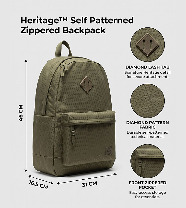 Heritage™ Self Patterned Zippered Backpack