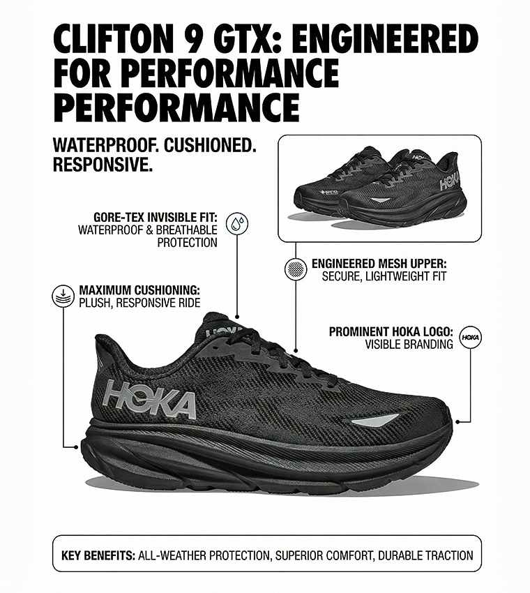 CLIFTON 9 GTX Logo Detail Running Shoes