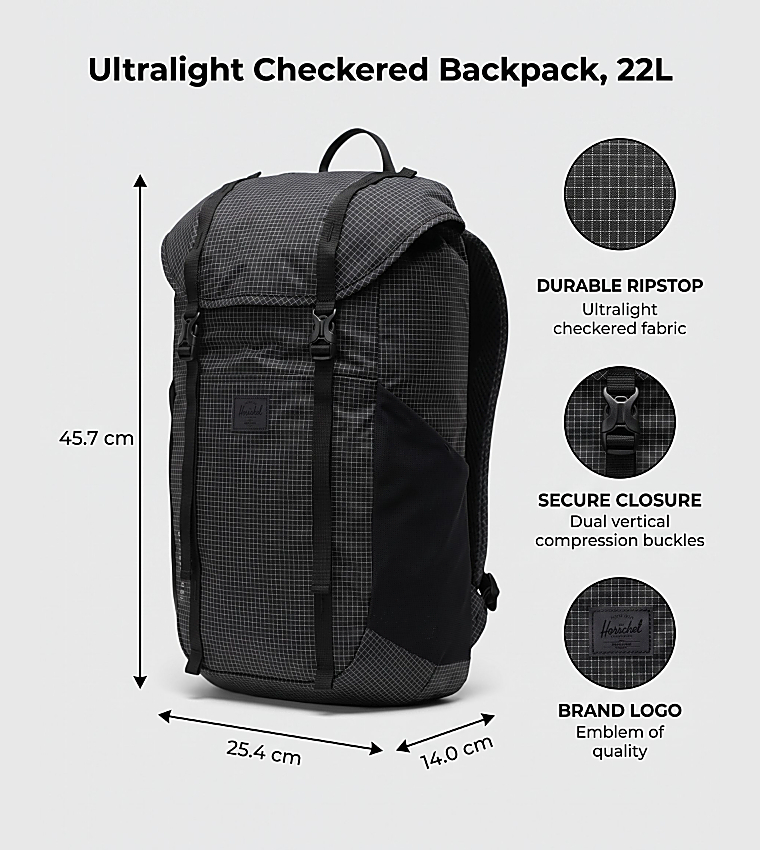 Ultralight Checkered Backpack, 22L