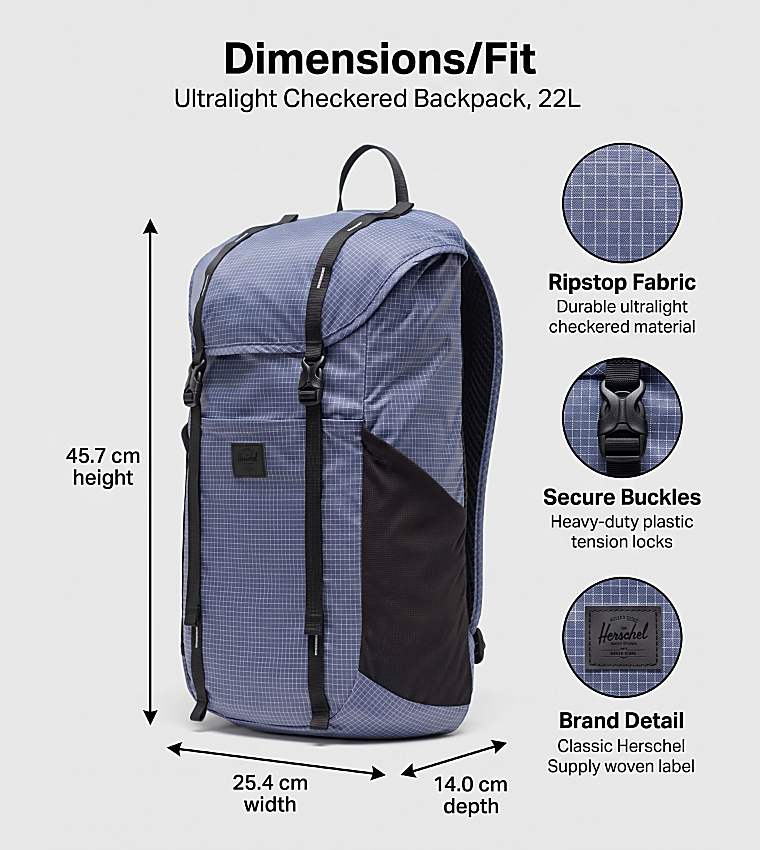 Ultralight Checkered Backpack, 22L