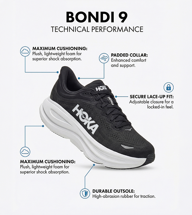 BONDI 9 Lace-Up Running Shoes