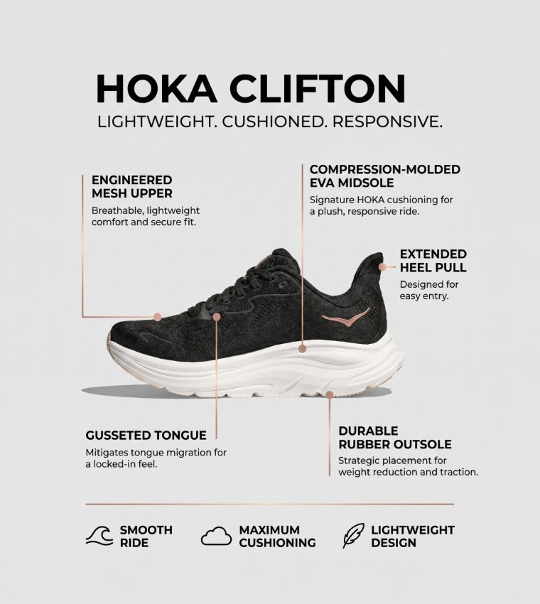 CLIFTON 10 Logo Detail Running Shoes