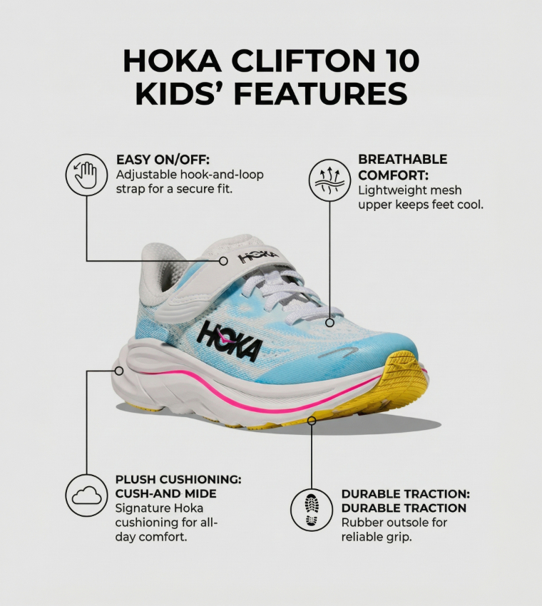 حذاء جري أطفال كليفتون 10 بنقشة