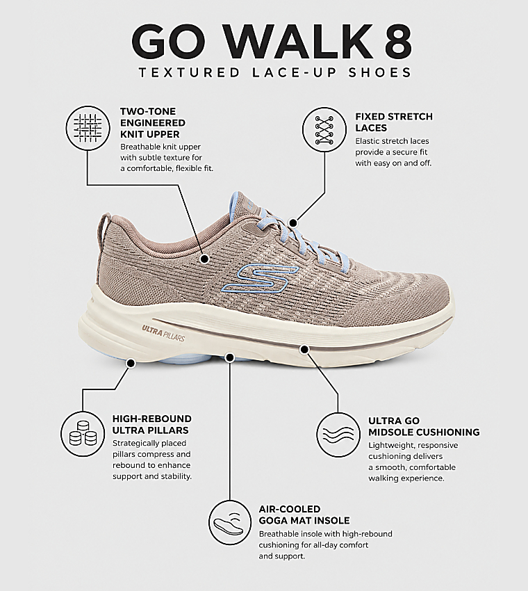GO WALK 8 Textured Lace-Up Shoes