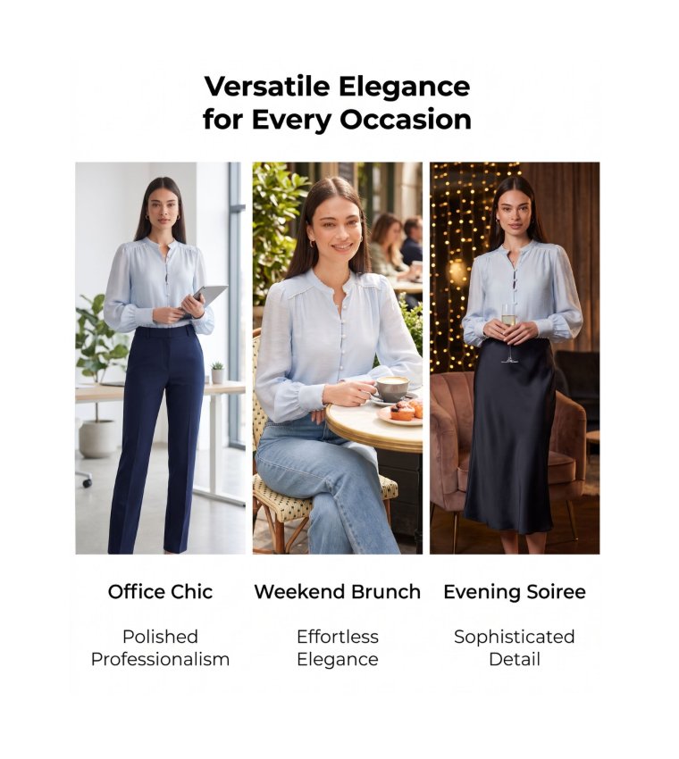 ANGELICA Pearl Detail Bishop Sleeves Top