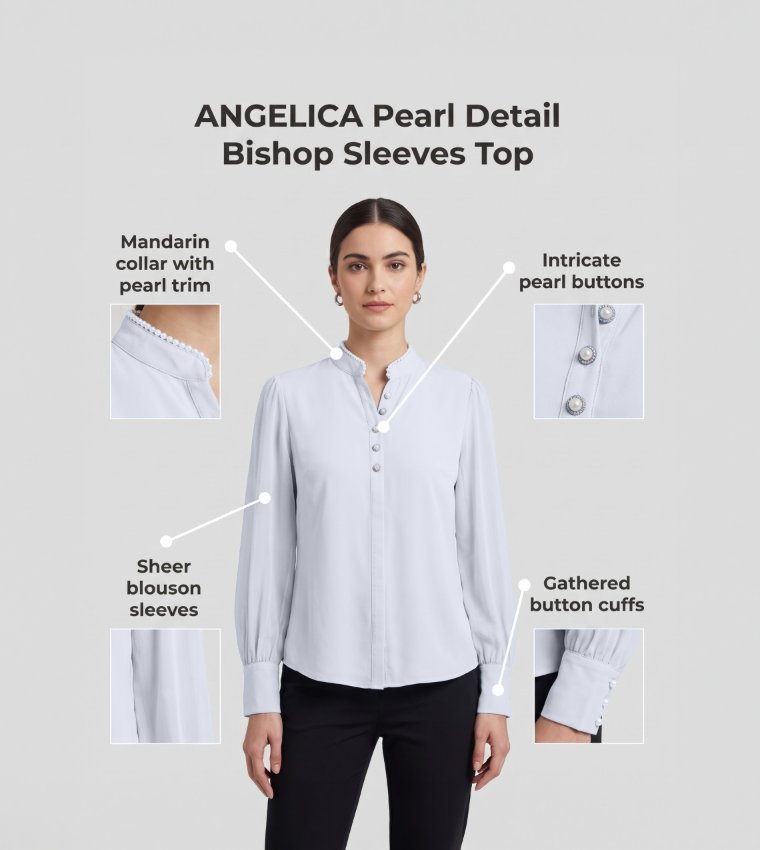 ANGELICA Pearl Detail Bishop Sleeves Top