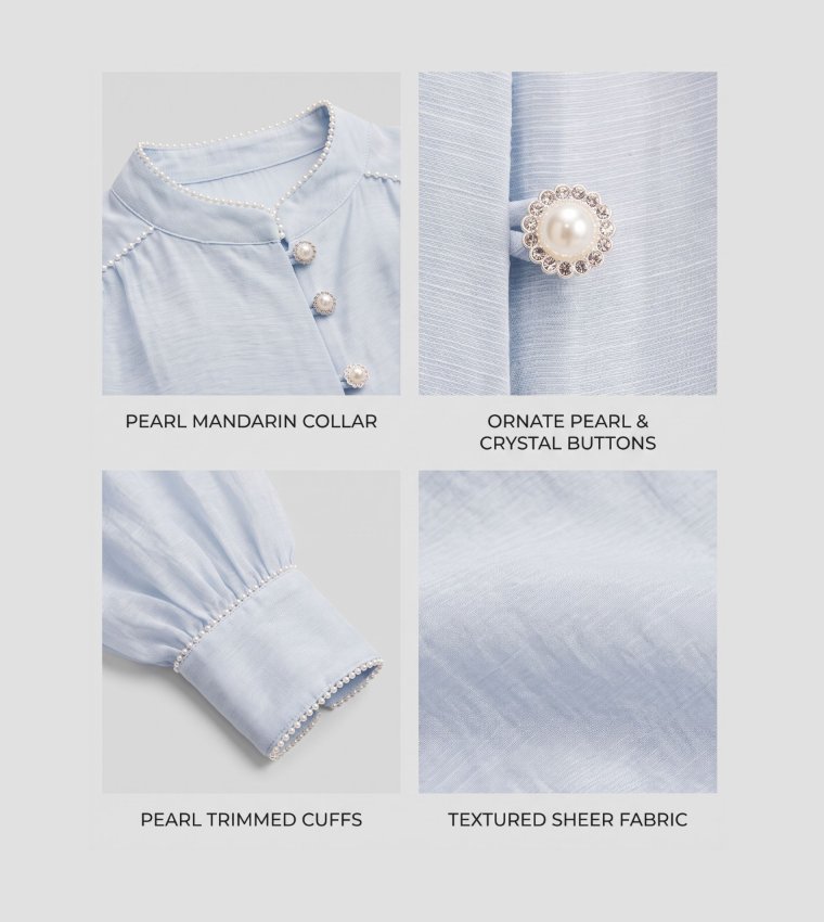 ANGELICA Pearl Detail Bishop Sleeves Top