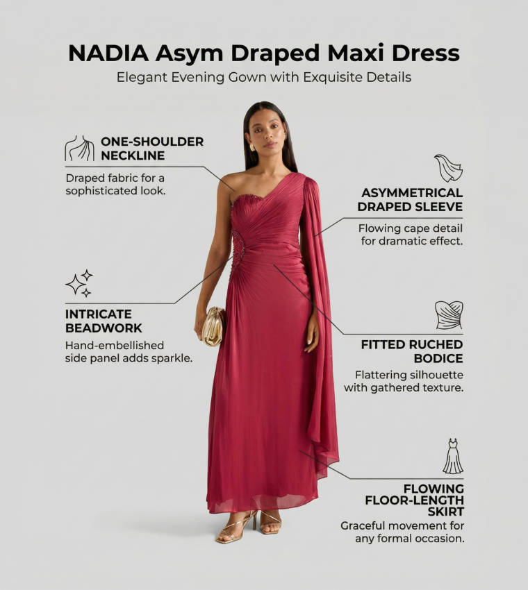 FN NADIA Asym Draped Maxi Dress