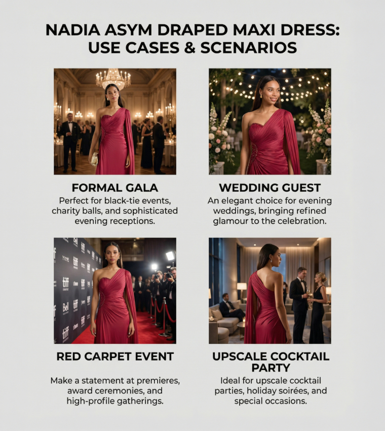 FN NADIA Asym Draped Maxi Dress