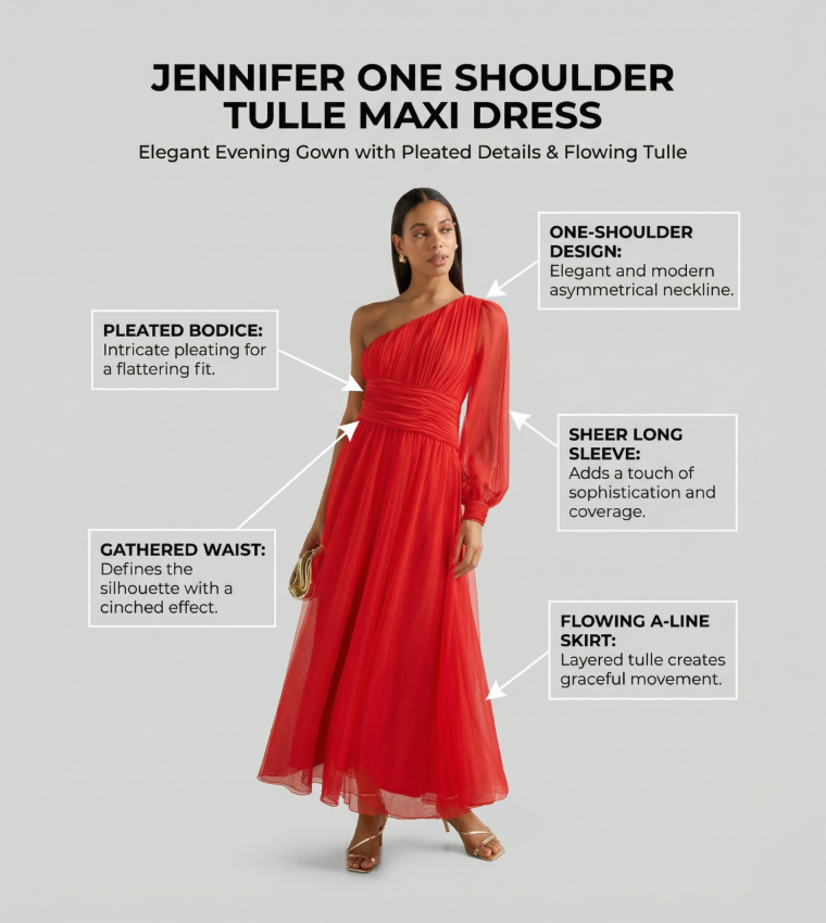 JENNIFER One Shoulder Tulle Maxi Dress