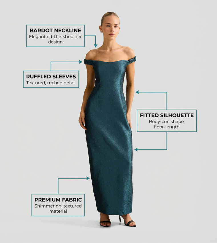 MINDY Bardot Ruffle Maxi Dress