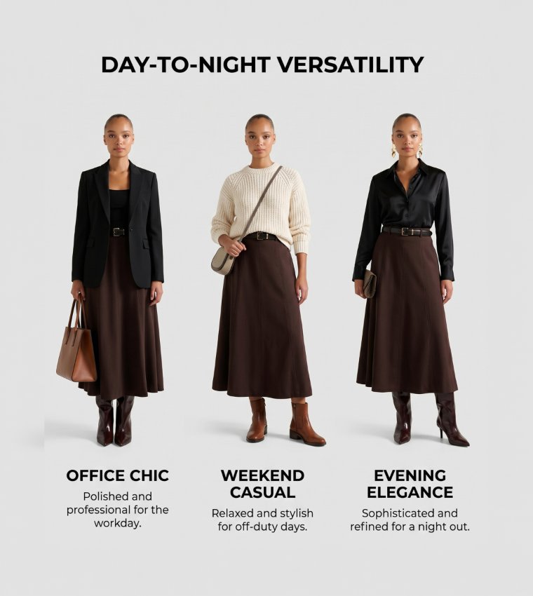 FN CELINE Belted Midi Skirt