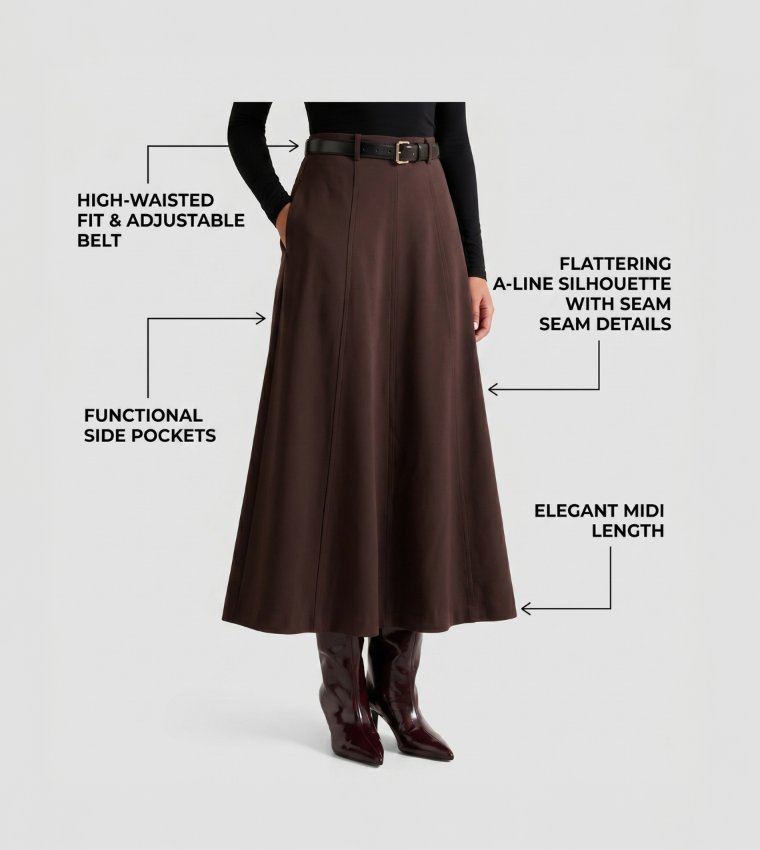 FN CELINE Belted Midi Skirt