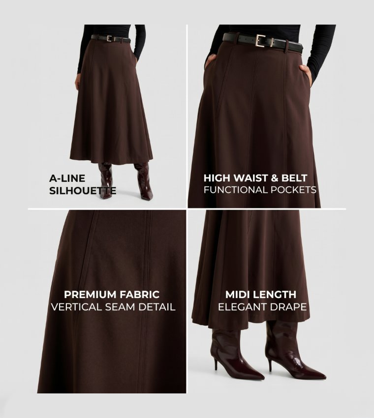 FN CELINE Belted Midi Skirt