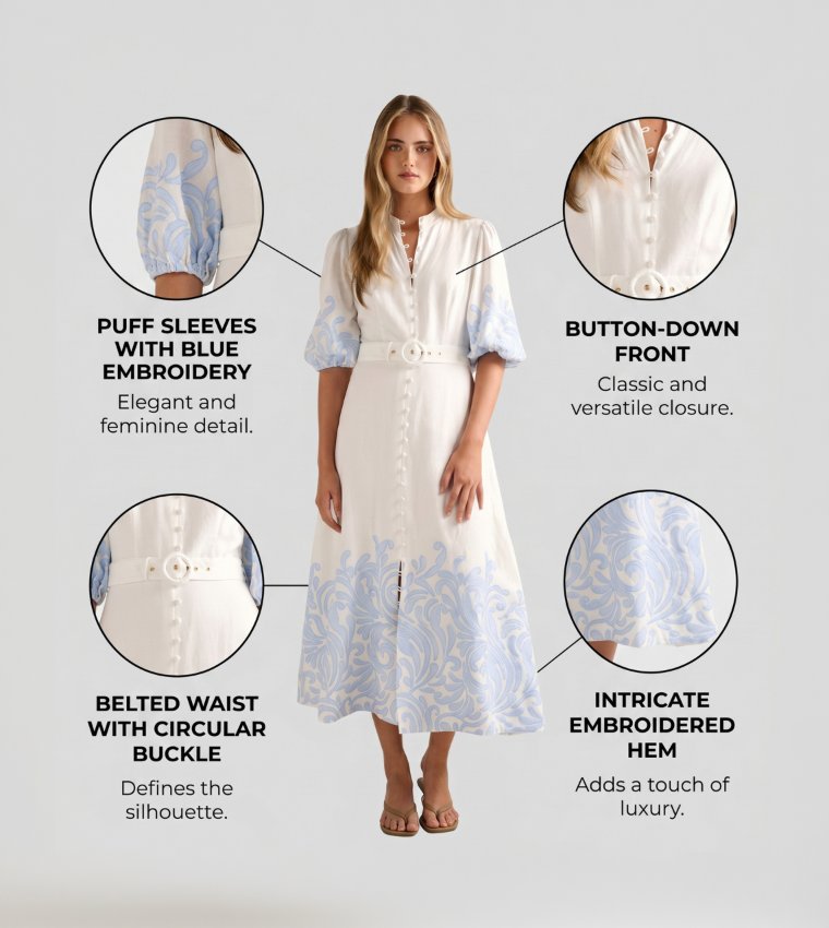 FN ESTHER Embroidered Midi Dress