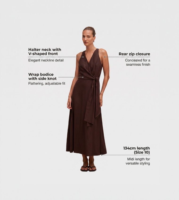 ZOEY V-Neck Tie Detail Midi Dress